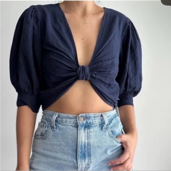 Young Fabulous & Broke cinch front crop top in navy - Picture 4 of 4